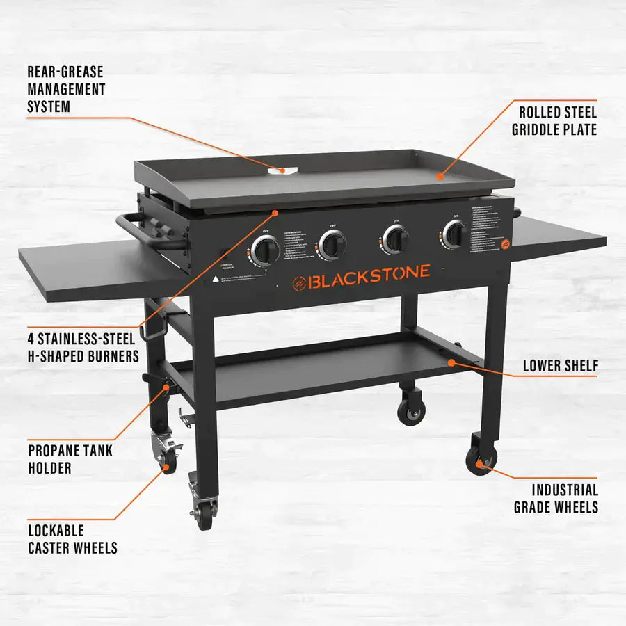 4-Burner 36" Griddle Cooking Station with Side Shelves