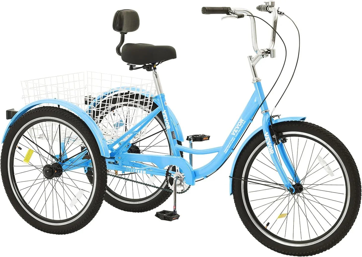 Adult tricycles, 20-inch tricycles, tricycle motorcycles, carbon steel leisure bicycles with baskets and adjustable seats, suitable for elderly, female and male picnic and shopping tricycles (yellow)