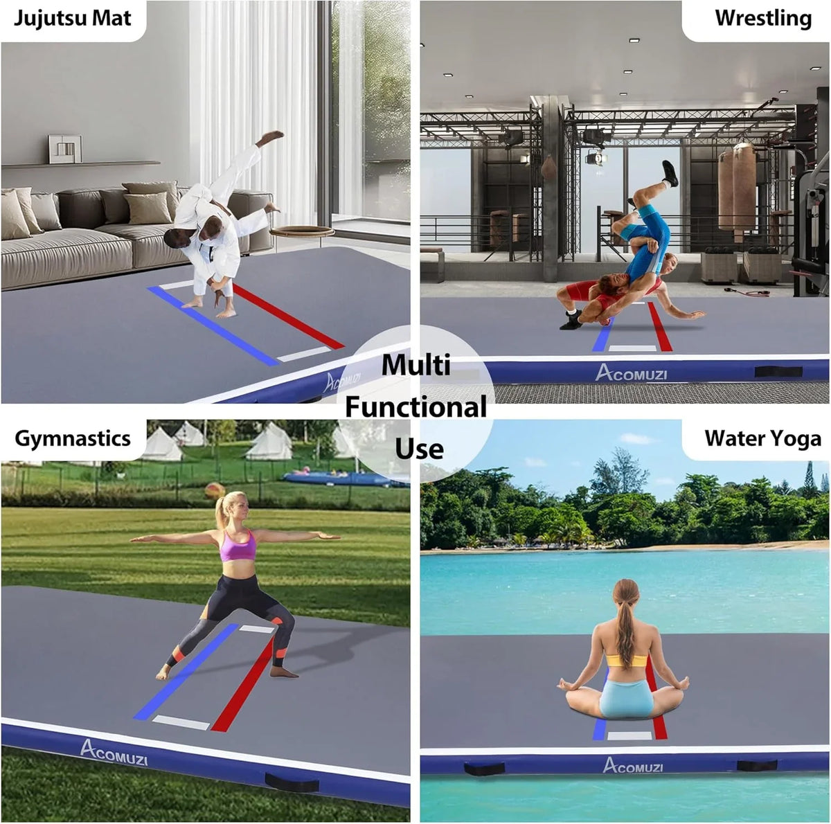 Inflatable Wrestling Mat 10FT/5FT, Portable Jiu Jitsu Mats Wrestling Mat for Home, Outdoor or Indoor Training Mat for Water Yoga, Gymnastics, Gray