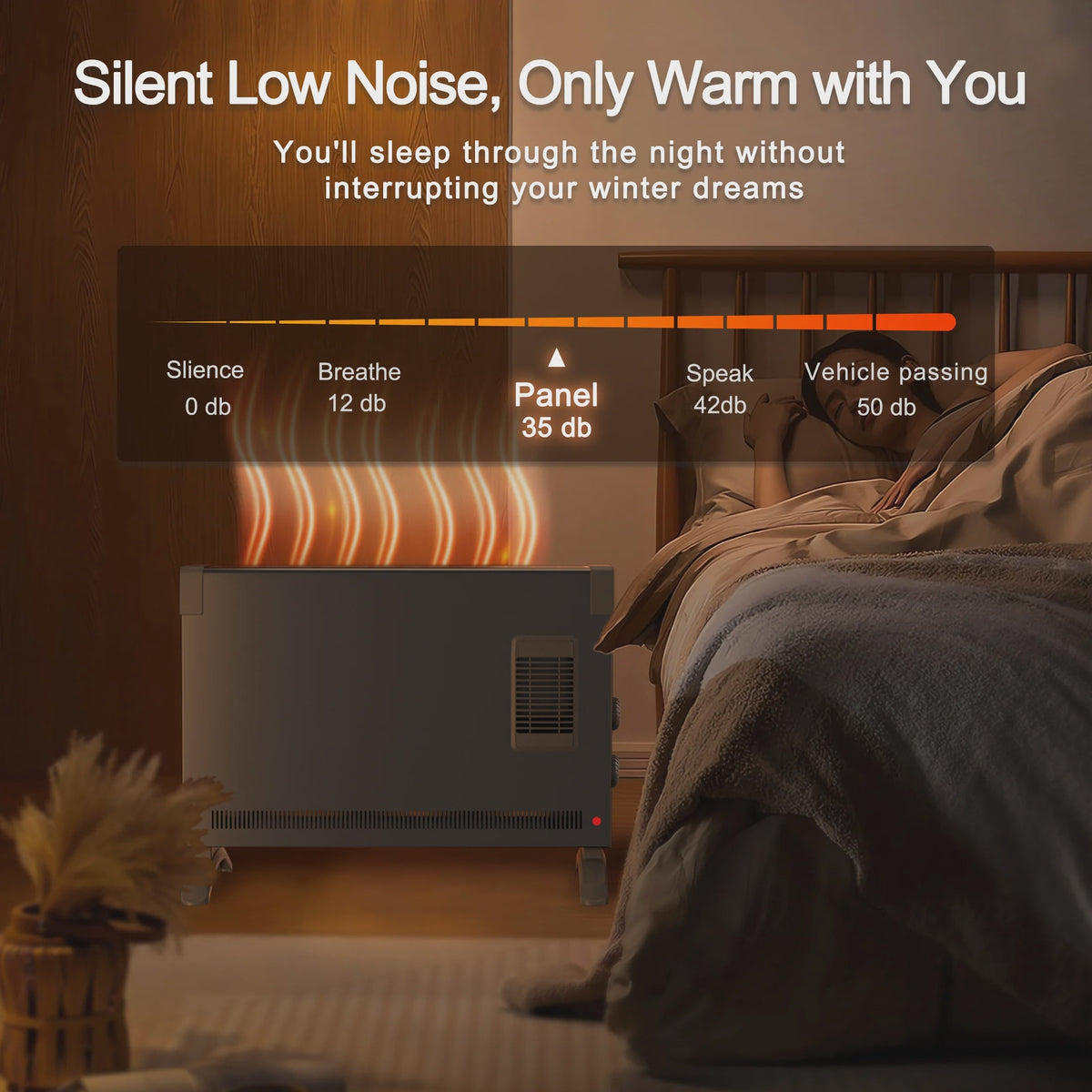 BREEZEHEAT 1500W panel space heater for bedroom, living room, home, 55-96F,knob control, 600 sq,with fan for fast heating