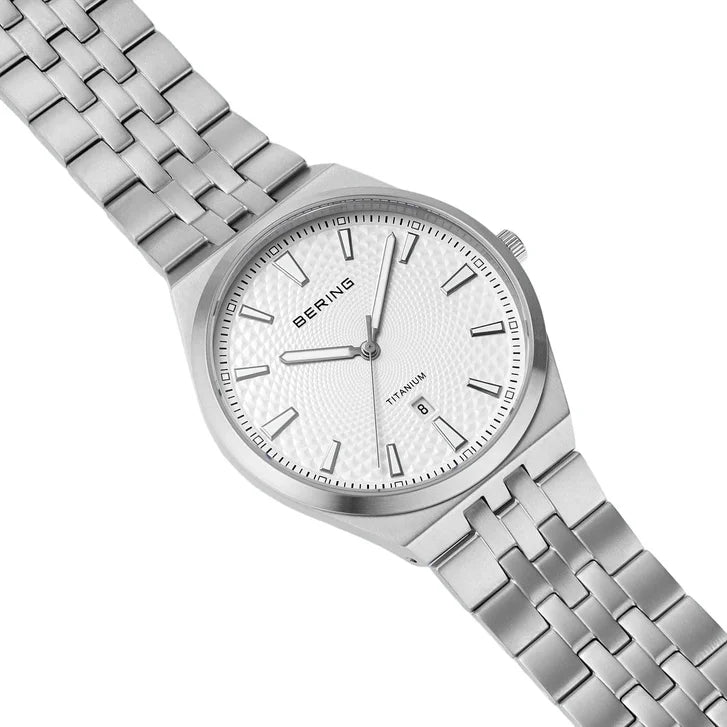 Bering Titanium White Silver-tone Guilloche Dial Men's Watch