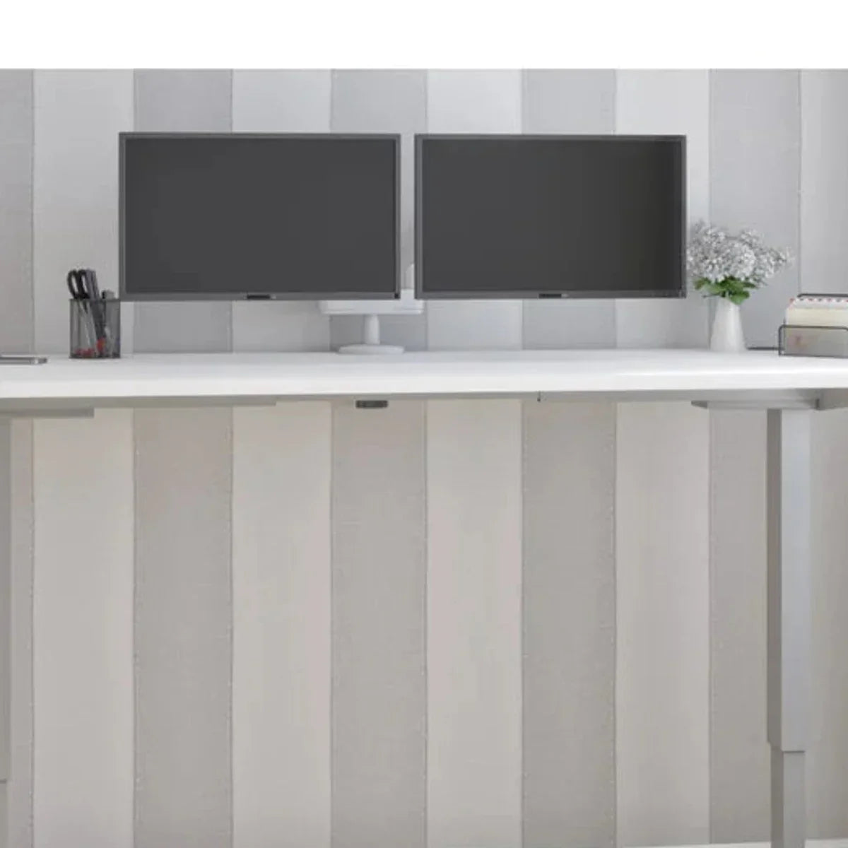 Bestar Upstand 76.2 cm x 182.9 cm (30 in. x 72 in.) Height Adjustable Desk with Dual Monitor Arm