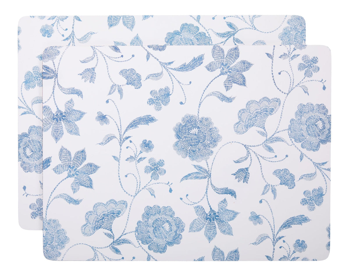 Blue Floral Rectangle Cork Placemat Set, Multi-Coloured, 11-in x 15-in, 2-pk