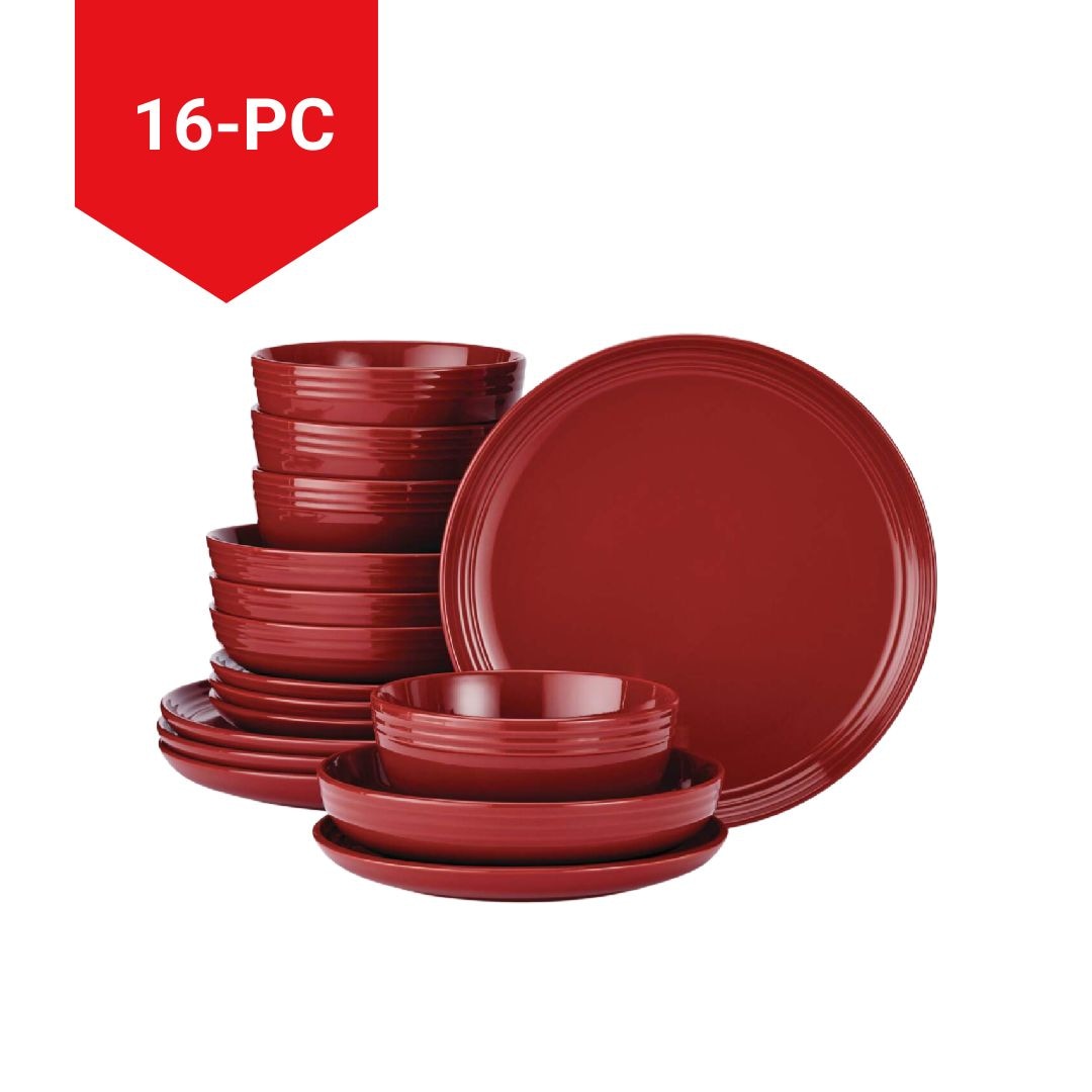 Edenhill Farmhouse Bistro Stoneware Dinnerware Set, Serves 4, 16-pc, Red