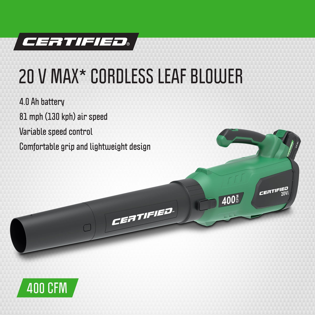 20V Cordless Battery-Powered Lawn & Garden Leaf Blower