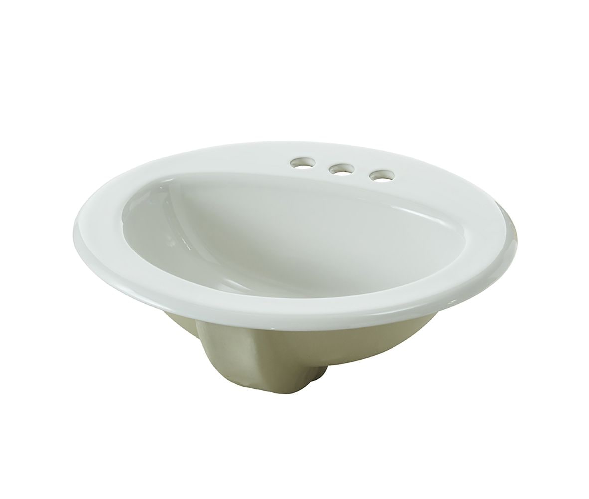 Oval Drop-In Bathroom Sink, White, 4-in Centre, 20-in x 17-in