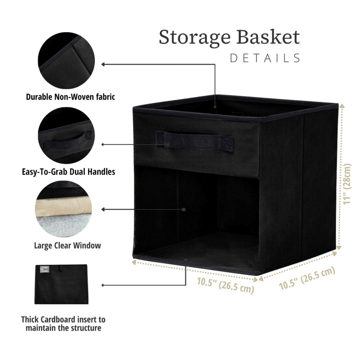Collapsible Transparent Front Cube, 11-in, 6-pk, Black
