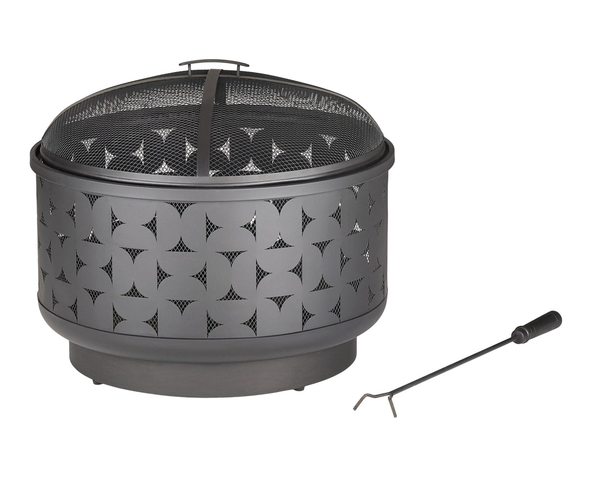 Round Outdoor Wood Burning Fire Pit, Steel, Black, 24-in