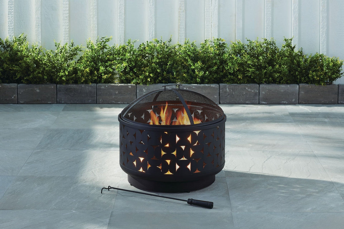 Round Outdoor Wood Burning Fire Pit, Steel, Black, 24-in