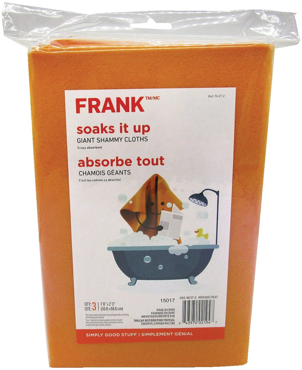 All-Purpose Machine Washable Synthetic Giant Shammy Towel, Orange, 3-pk