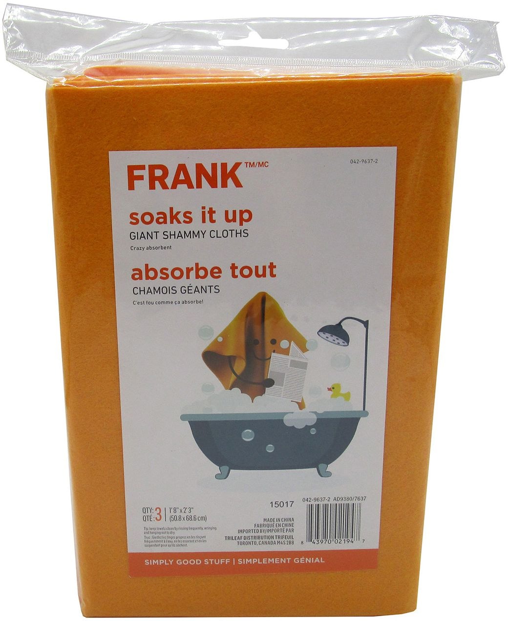 All-Purpose Machine Washable Synthetic Giant Shammy Towel, Orange, 3-pk