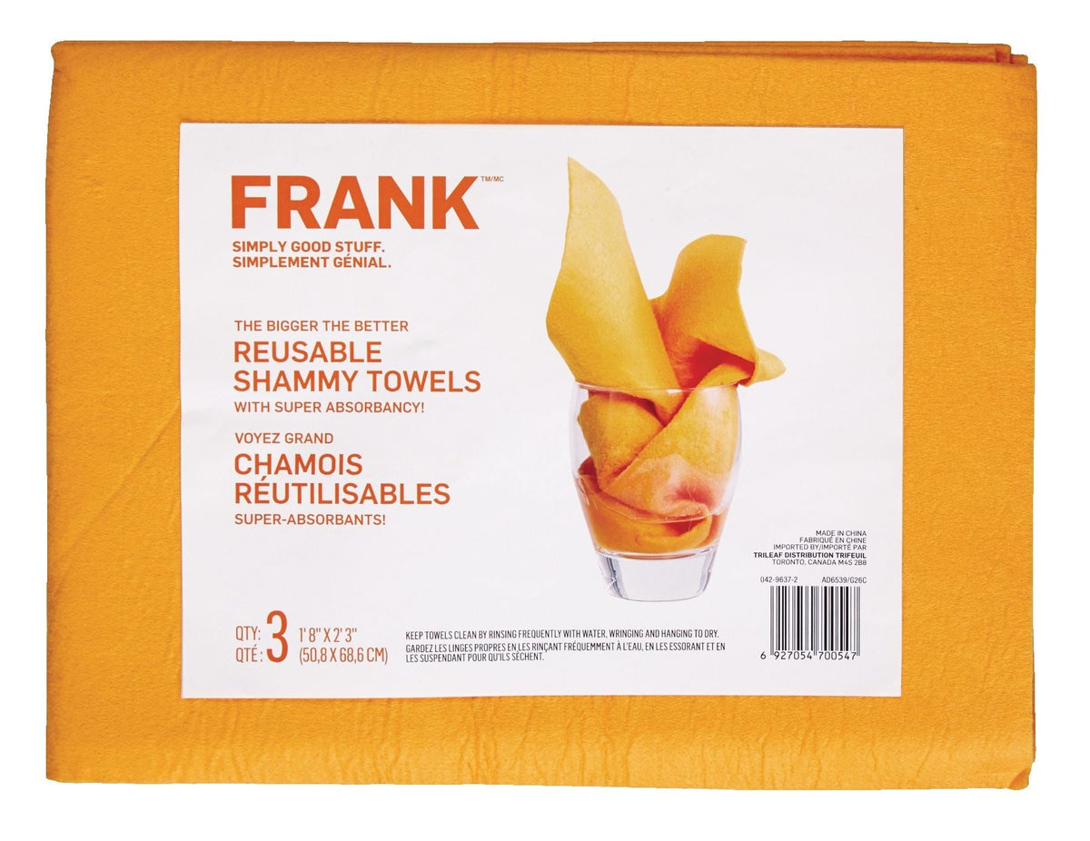 All-Purpose Machine Washable Synthetic Giant Shammy Towel, Orange, 3-pk