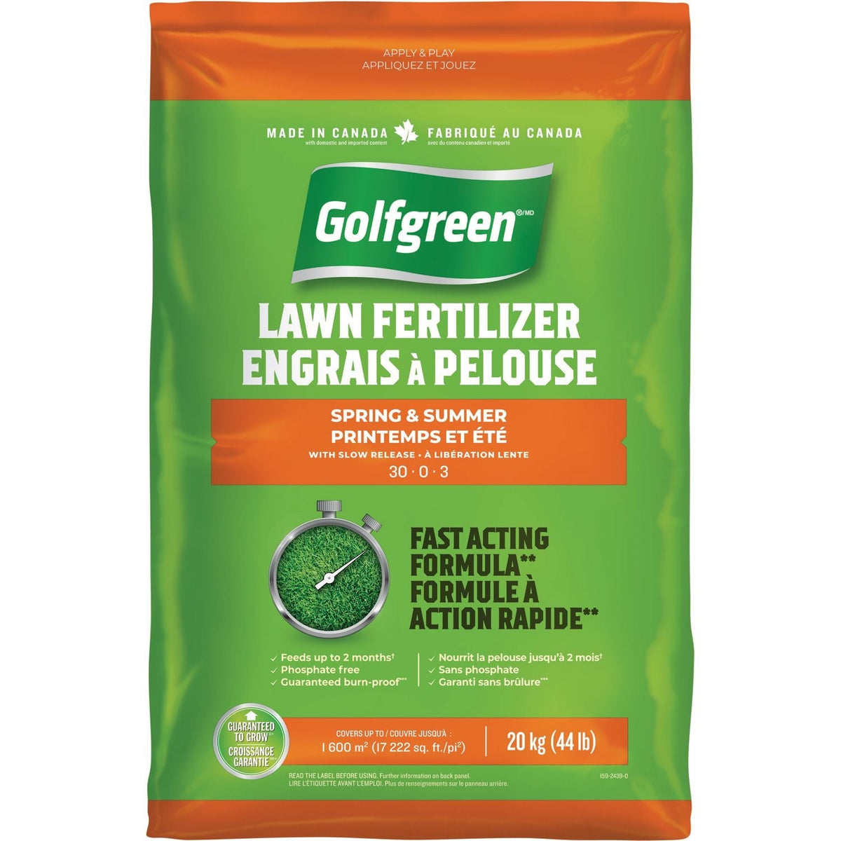 Spring & Summer Lawn Fertilizer, 30-0-3, 20-kg