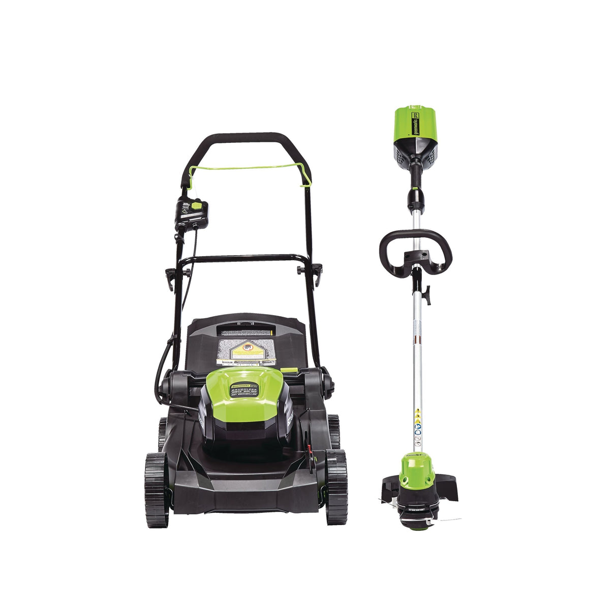 2-in-1 60V 4Ah Battery, Cordless Push Lawn Mower + String Trimmer, 17-in + 13-in