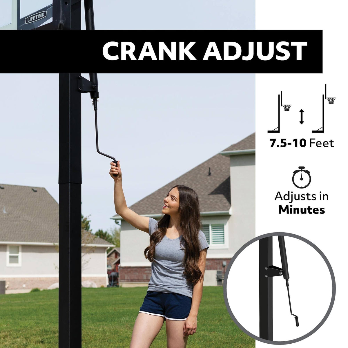 In-Ground Crank Adjust Bolt Down Outdoor Basketball Hoop, 50-in
