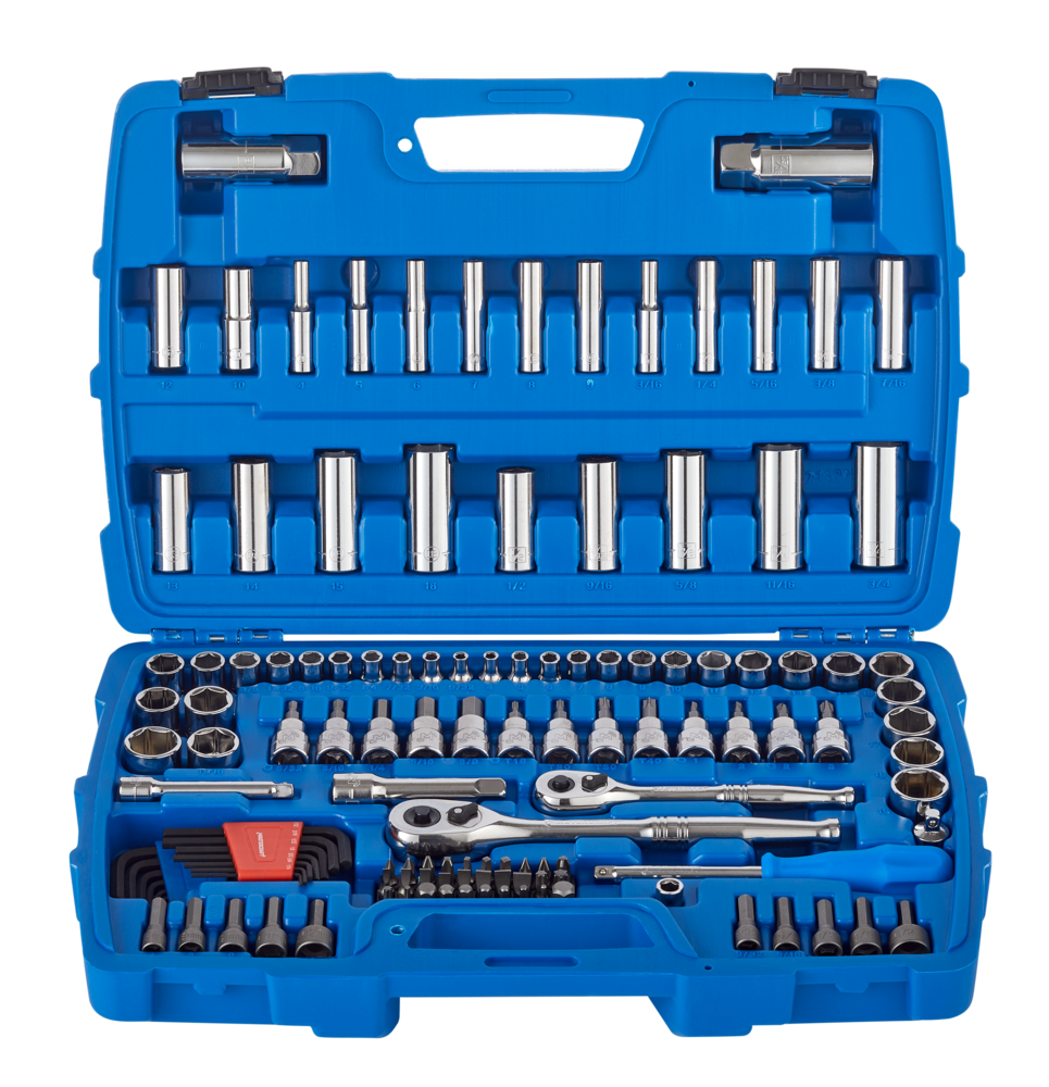 Socket Set, 128-pc, SAE / Metric, CRV, Nickel-Chrome Plating