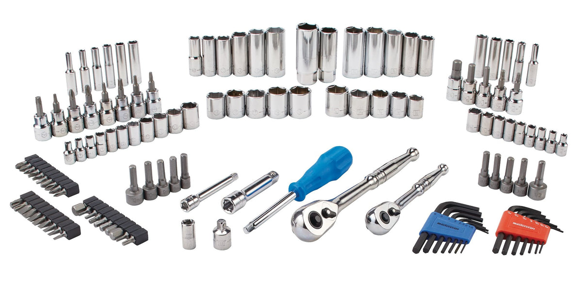 Socket Set, 128-pc, SAE / Metric, CRV, Nickel-Chrome Plating