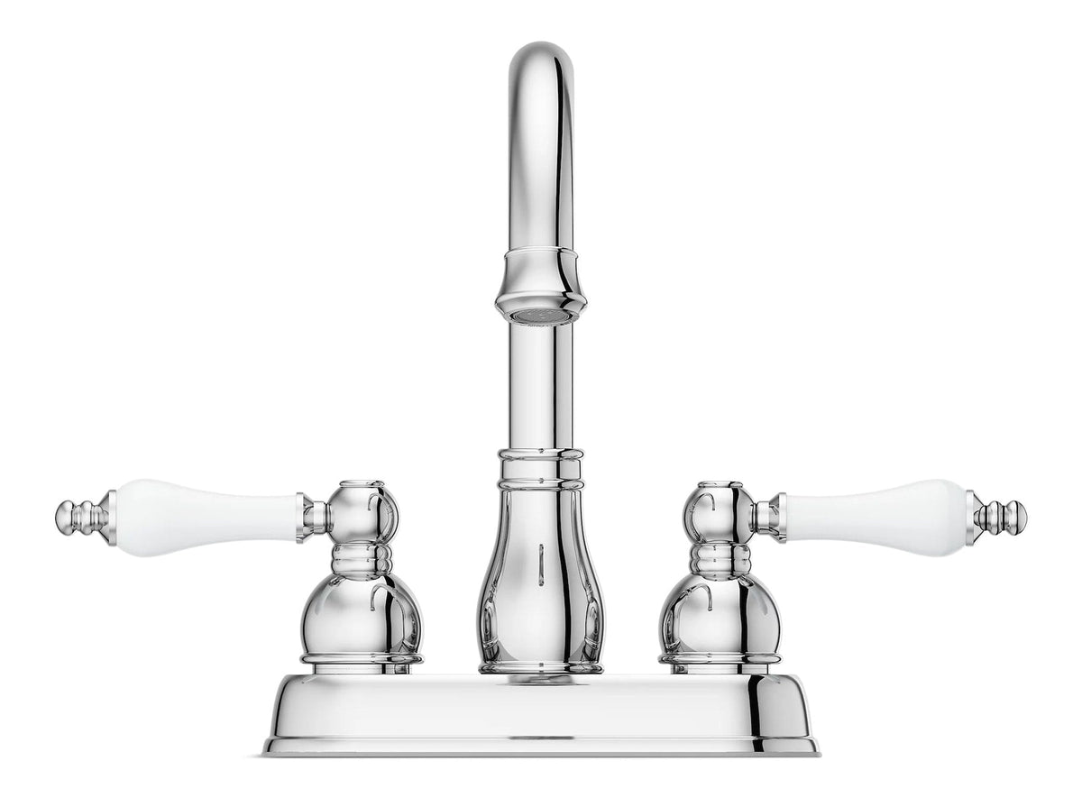 Henlow Double Handle High Arc 4-in Centreset Bathroom Sink Faucet, Push & Seal Drain, Polished Chrome