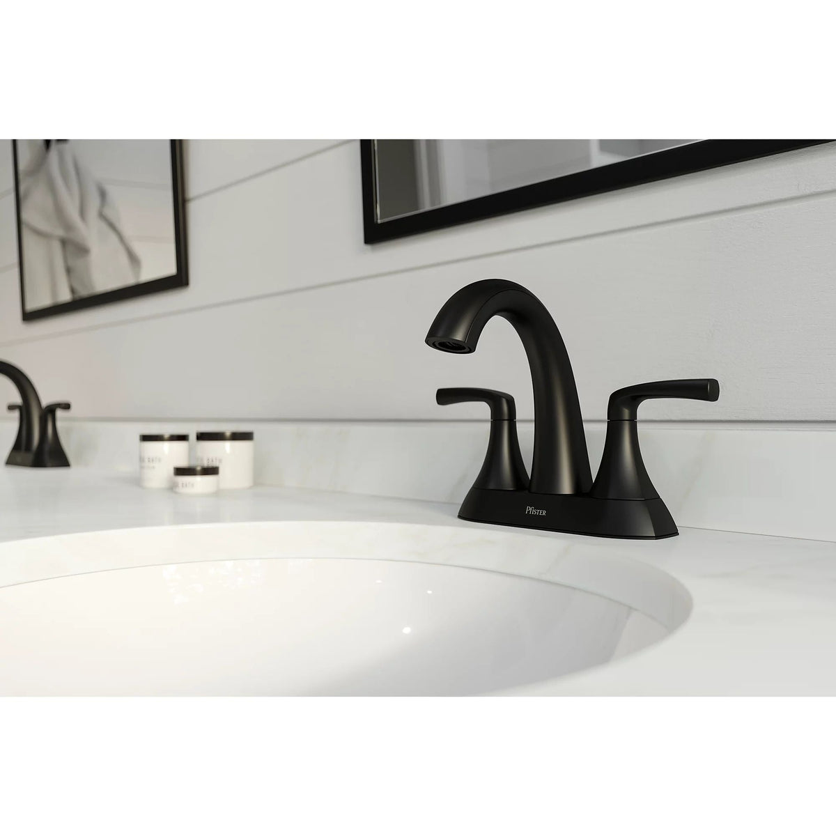 Rancho Double Handle 4-in Centreset Bathroom Sink Faucet Push & Seal Drain, WaterSense Certified, Matte Black