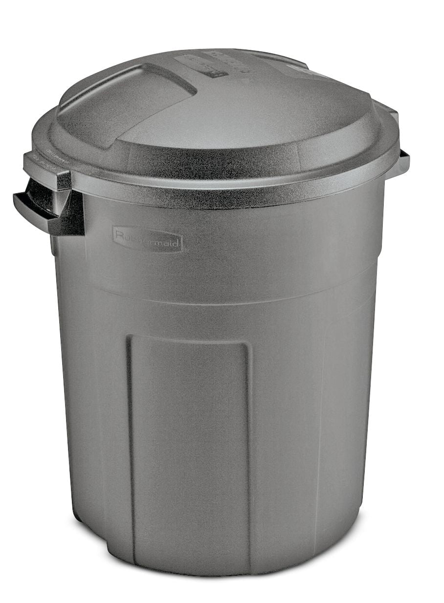 Heavy-Duty Plastic Circular Garbage Can, Black, 75.7-L