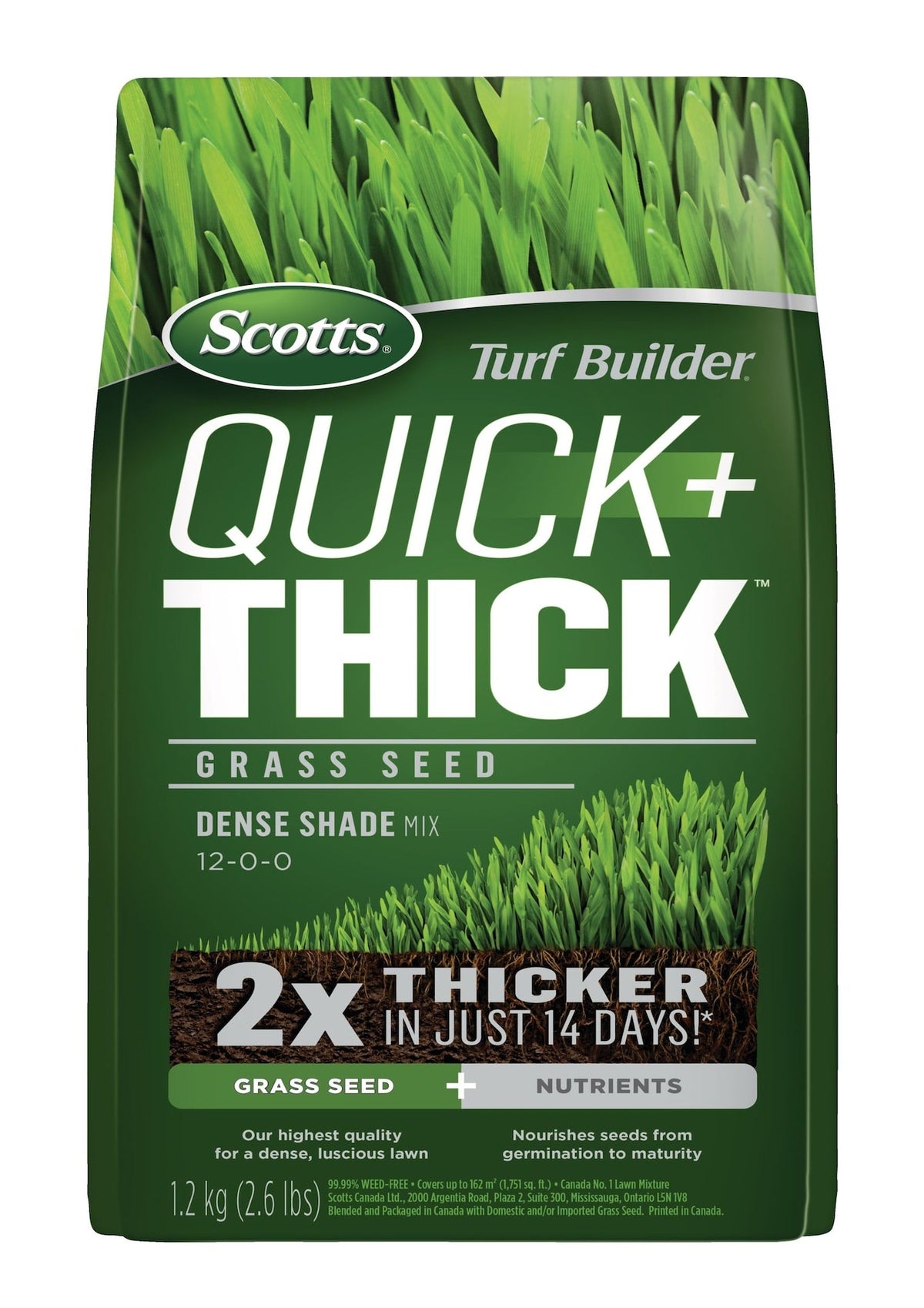 Turf Builder Quick + Thick Grass Seed Dense Shade Mix, 12-0-0, 1.2-kg