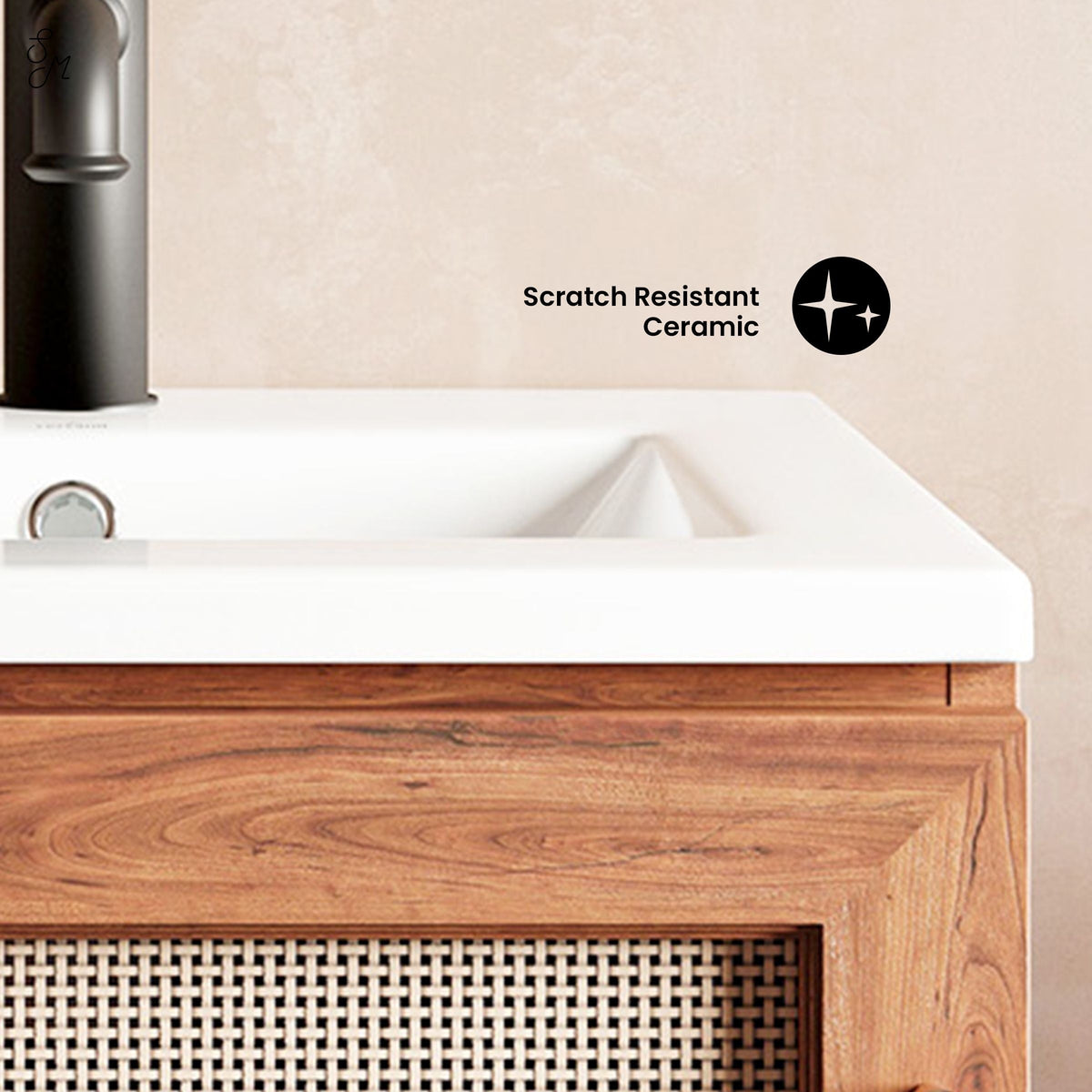 Ceramic Square Vanity Sink Top, 18-in