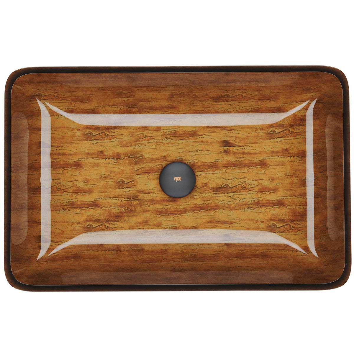 Glass Rectangular Vessel Bathroom Sink/Basin with Rounded Edges & Deep Bowl, Amber Sunset