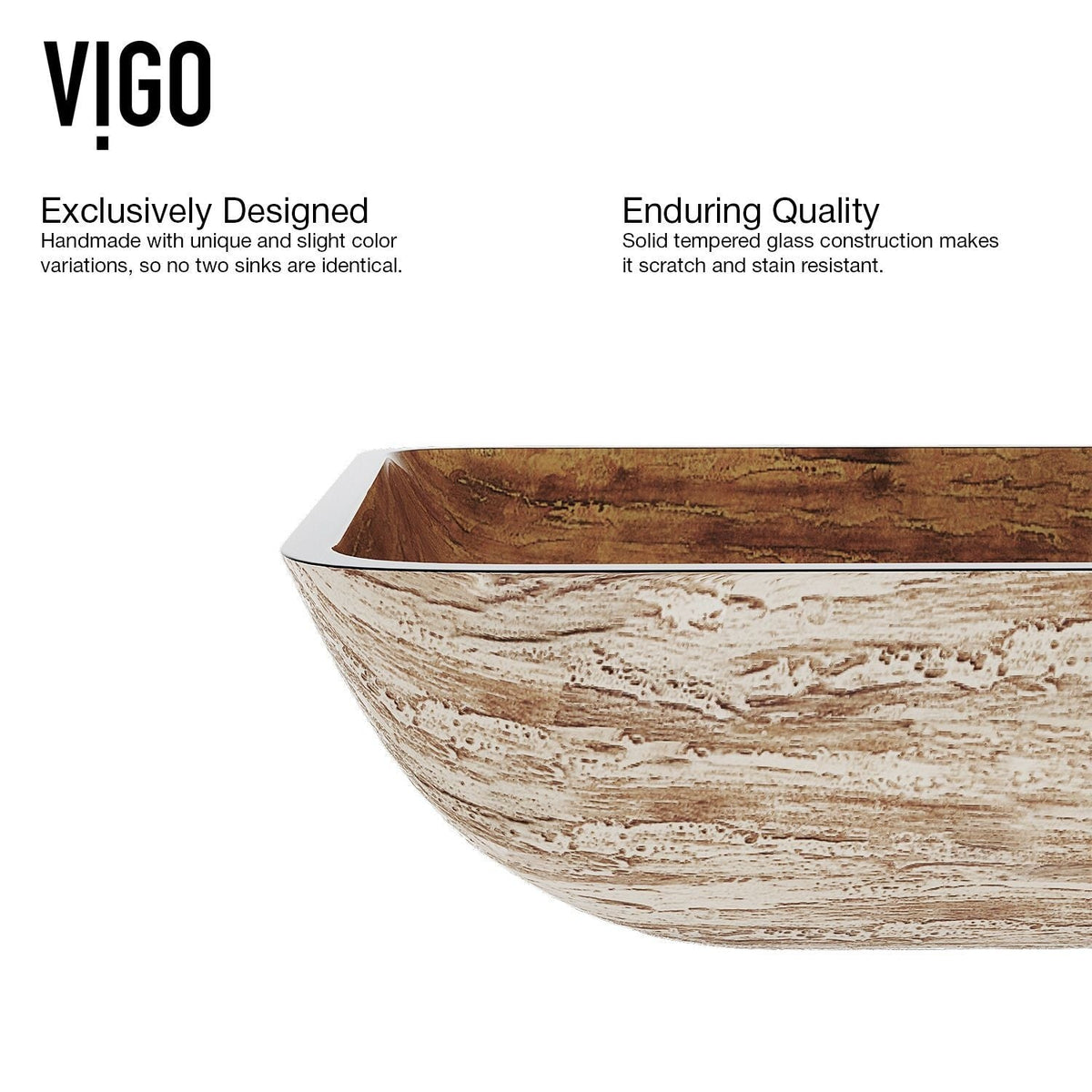 Glass Rectangular Vessel Bathroom Sink/Basin with Rounded Edges & Deep Bowl, Amber Sunset