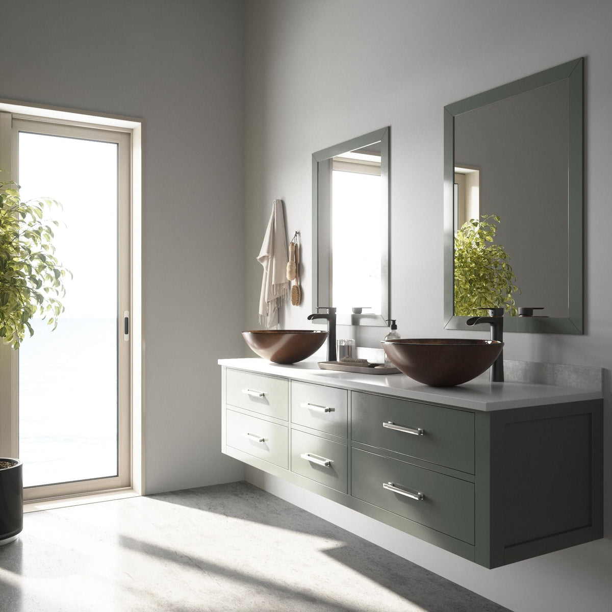 Glass Russet Brown Bathroom Sink/Basin Set with Niko Faucet and Round Vessel