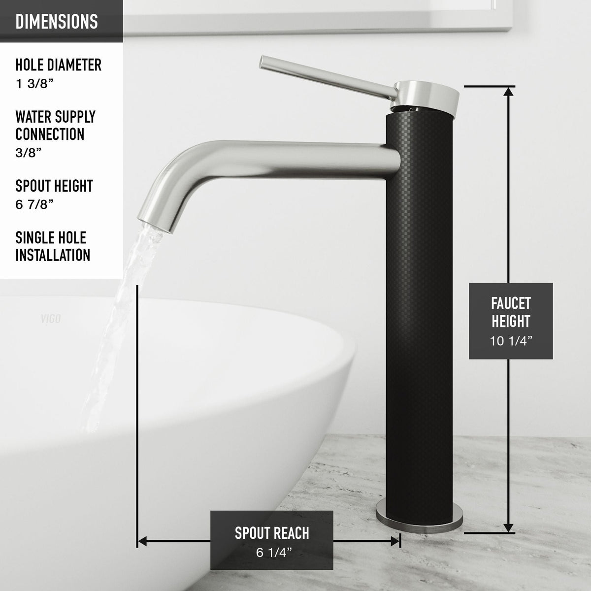 Lexington Single Handle Vessel Sink Bathroom Faucet with cFiber Body, Brushed Nickel