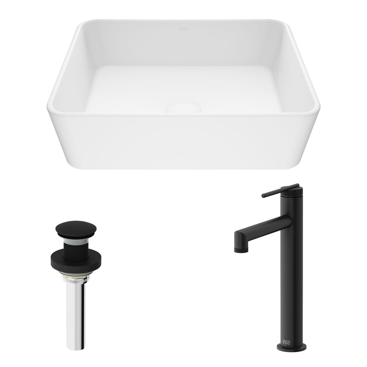 Marigold Matte White Bathroom Sink/Basin Set with Sterling Faucet and Rectangular Composite Vessel