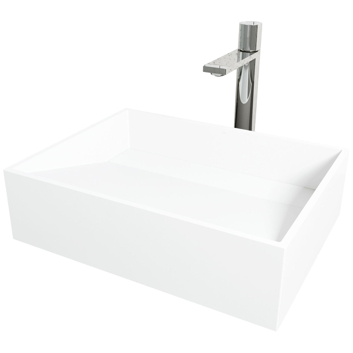 Starr Glass White Bathroom Sink/Basin Set with Gotham Faucet and Rectangular Composite Vessel