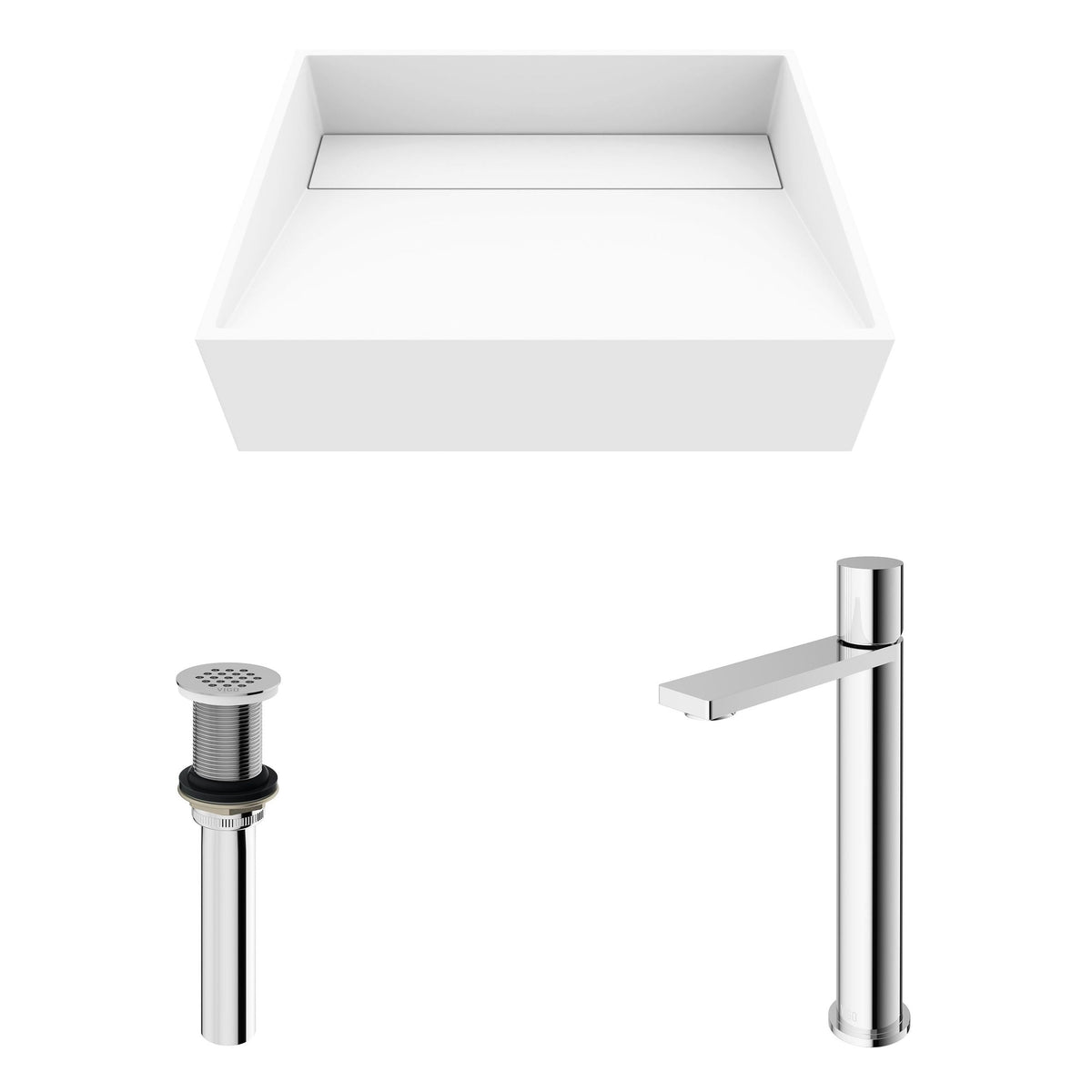 Starr Glass White Bathroom Sink/Basin Set with Gotham Faucet and Rectangular Composite Vessel