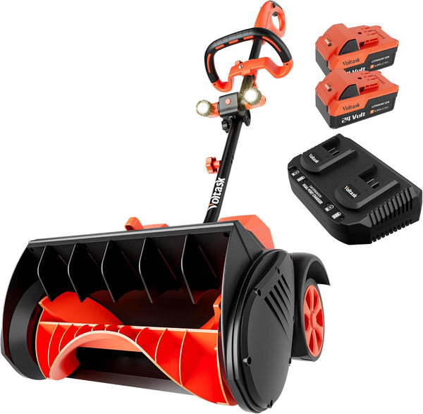 Cordless Snow Shovel with Wheels, 48V | 16-Inch | 4-Ah Brushless Cordless Snow Blower, Battery Snow Blower with Directional Plate & LED Lights (2 * 24V Battery & Dual Quick Charger Included) J2244