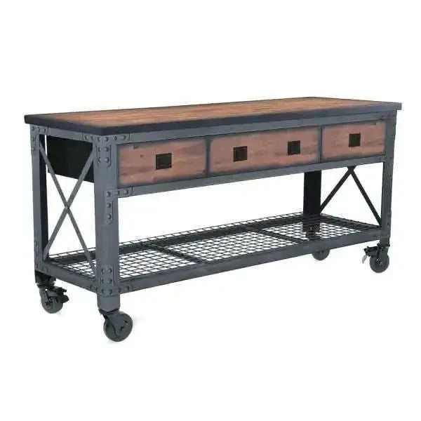 Building Products 72 in. 3-Drawers Rolling Industrial Workbench and Wood Top T1306