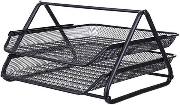 Metal Mesh 2 Tier Document Letter Tray Desk Organizer File Holder Magazine Notebook Organizer Office Supplies I7784