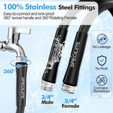 3/4" Hot/Cold Garden Hose 200 ft with Industrial High Pressure Nozzle, Flexible & Lightweight, 600psi Burst Rubber Water hose -50℉-158℉ With 3/4" Brass Fittings for Yard, Black