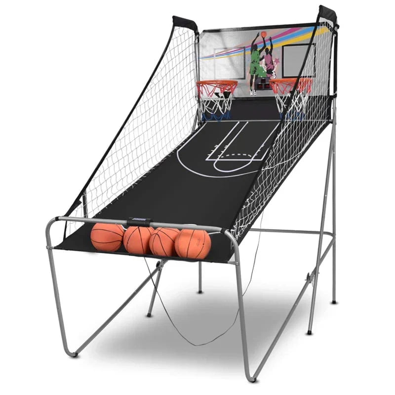 Foldable Indoor Basketball Arcade Game with 4 Balls Electronic Double Shot LED Scoring System for Kids Adults L421