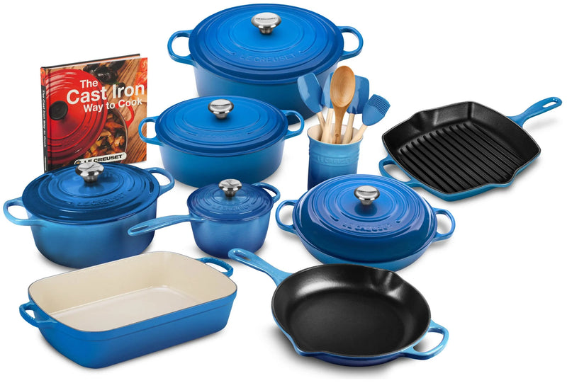 20-piece Signature Cast Iron Cookware Set,10.25 Skillet,1.75-quart Saucepan with Lid E6677