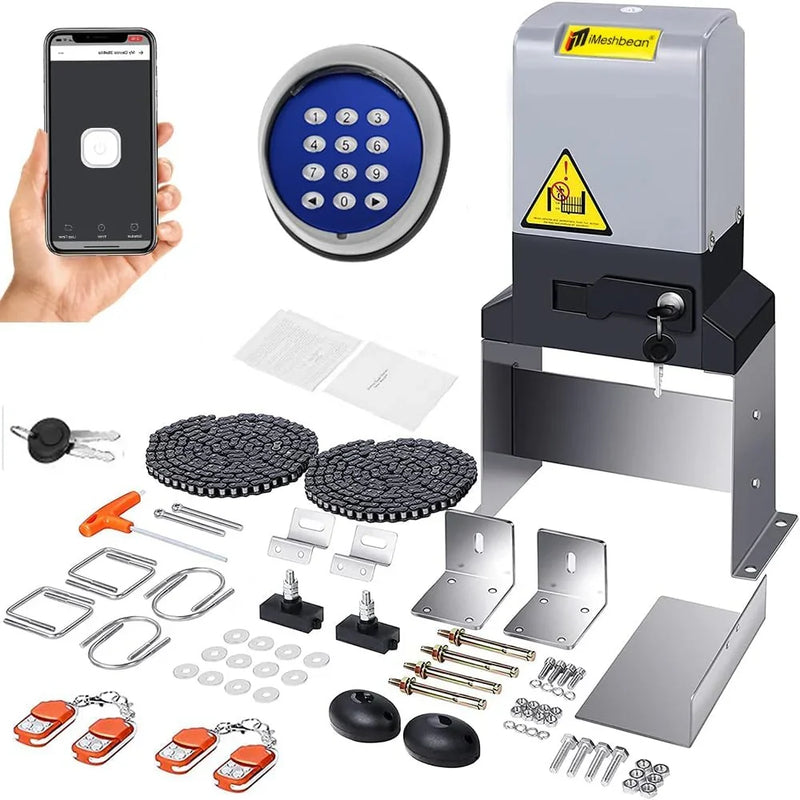 Automatic sliding door opener (controlled via APP), equipped with 4 remote controllers, 750-watt electric sliding door opener motor remote control kit, with wireless keyboard, suitable for sliding door openers up to 40 feet in length. K3690