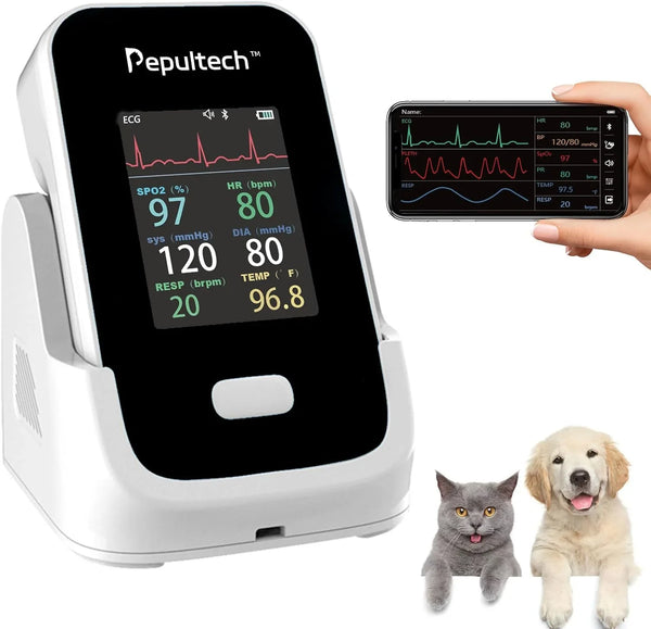 6 Parameters Veterinary Vital Signs Monitor,Wireless Veterinary Pulse Oximeter for Dogs, Rechargeable Blood Pressure Monitor for Pets,Oxygen Spo2 Monitoring Tools for Family Clinic Use P5089
