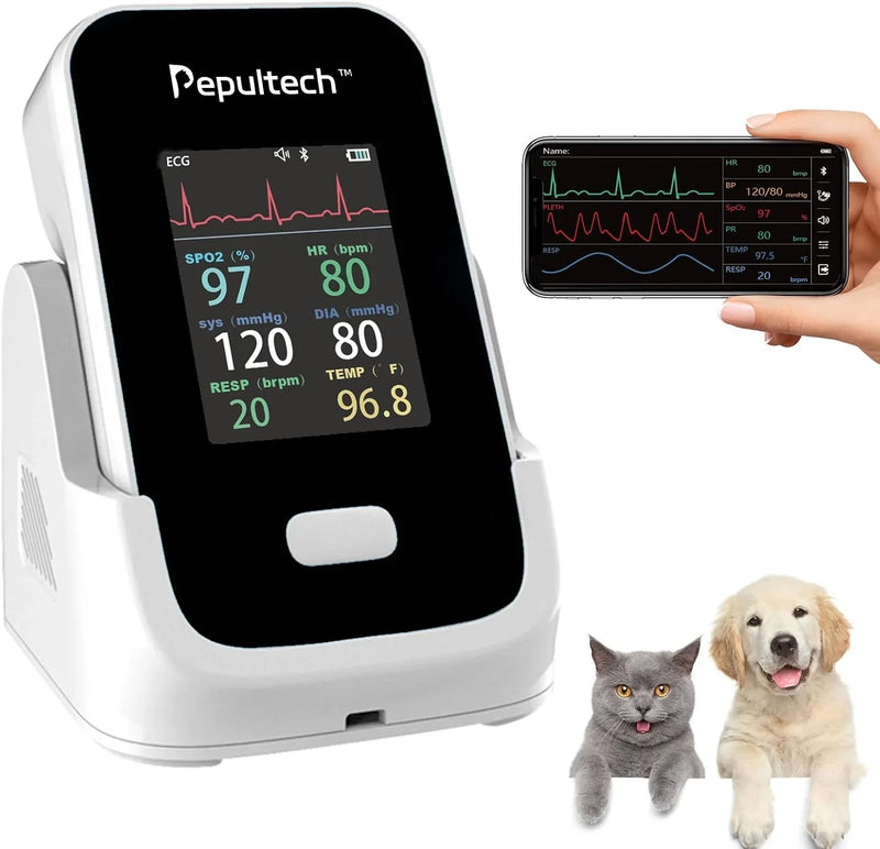 6 Parameters Veterinary Vital Signs Monitor,Wireless Veterinary Pulse Oximeter for Dogs, Rechargeable Blood Pressure Monitor for Pets,Oxygen Spo2 Monitoring Tools for Family Clinic Use P5089