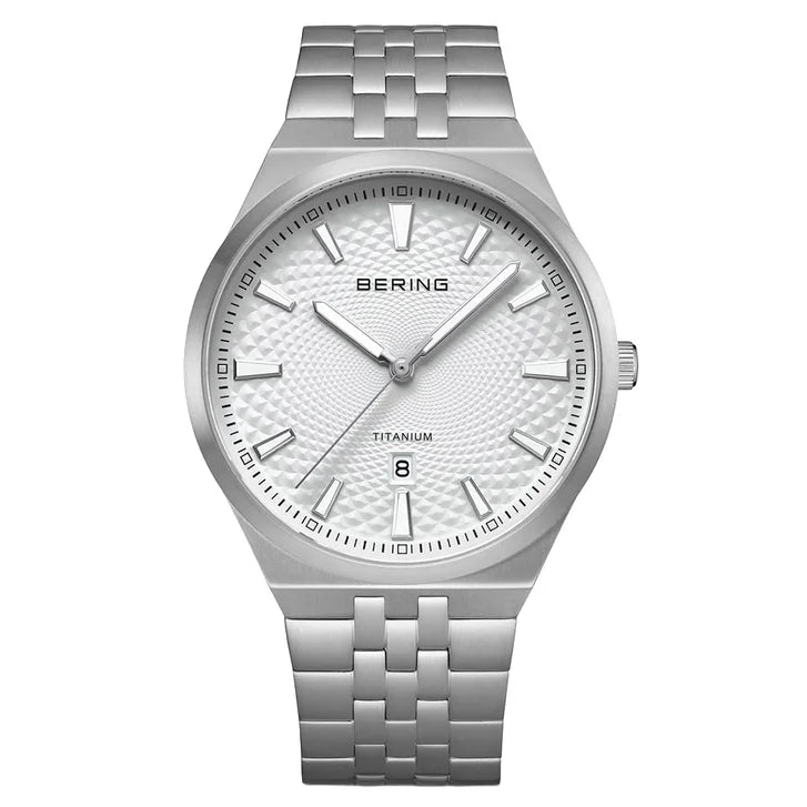 Bering Titanium White Silver-tone Guilloche Dial Men's Watch A7874