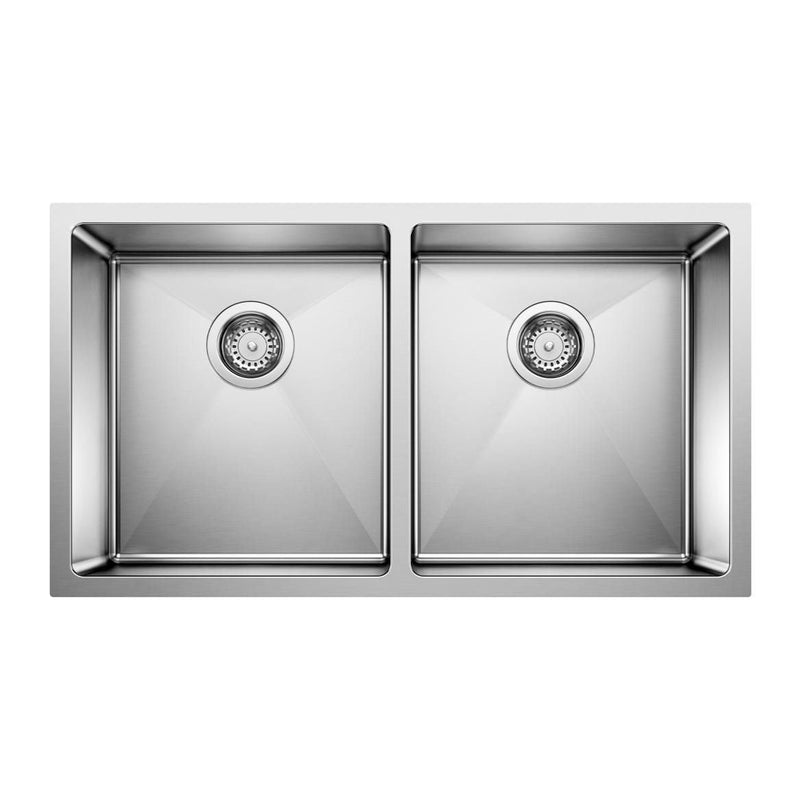 Quatrus R15 32-in 50/50 Double Bowl Undermount Stainless Steel Kitchen Sink B8637