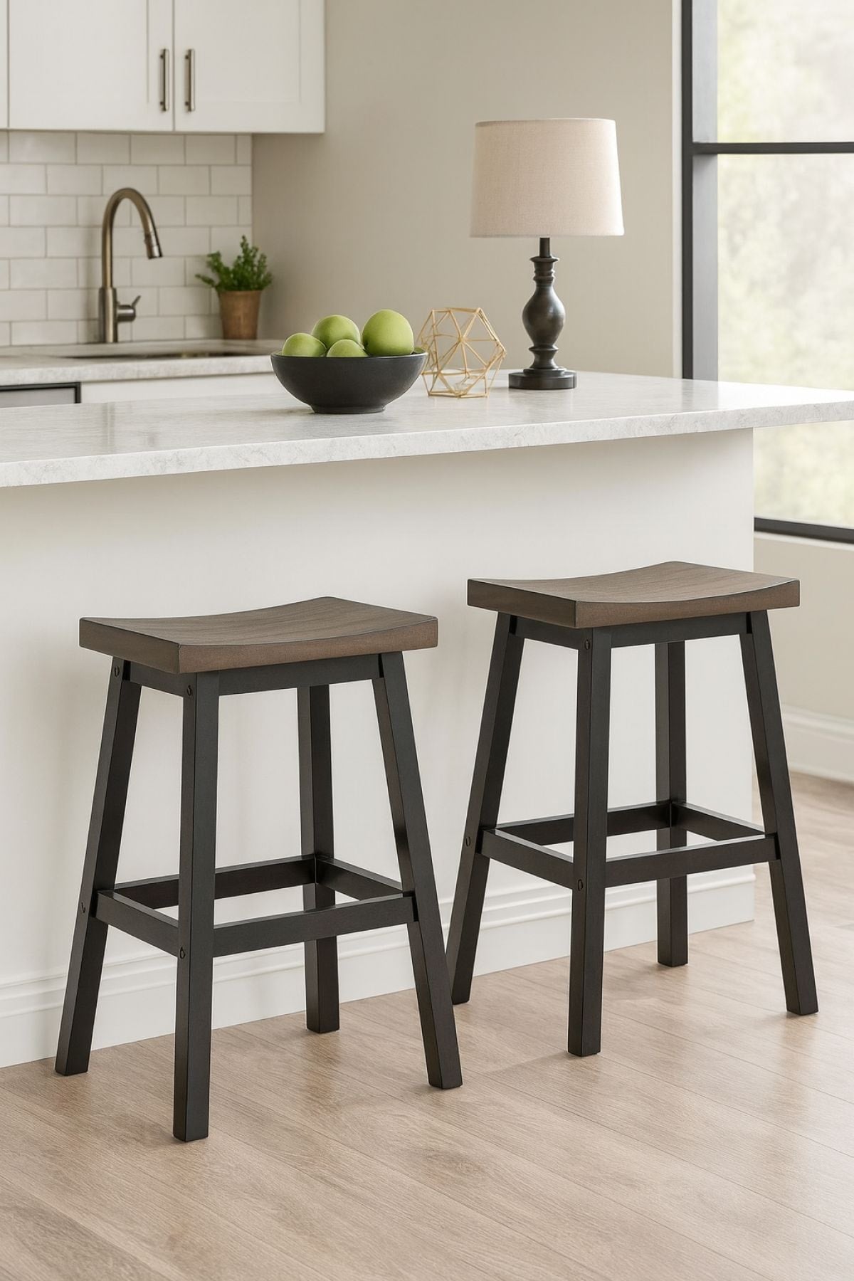 Arnold Oak/Dark Grey Counter/Bar Stool with Back Rest, 2-pc