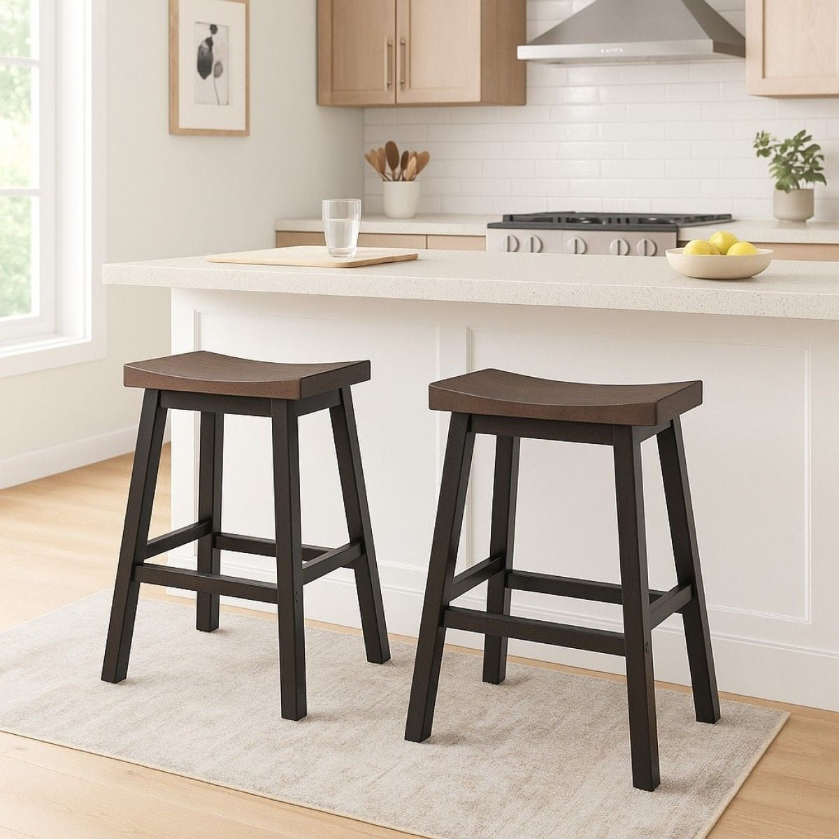 Arnold Oak/Dark Grey Counter/Bar Stool with Back Rest, 2-pc
