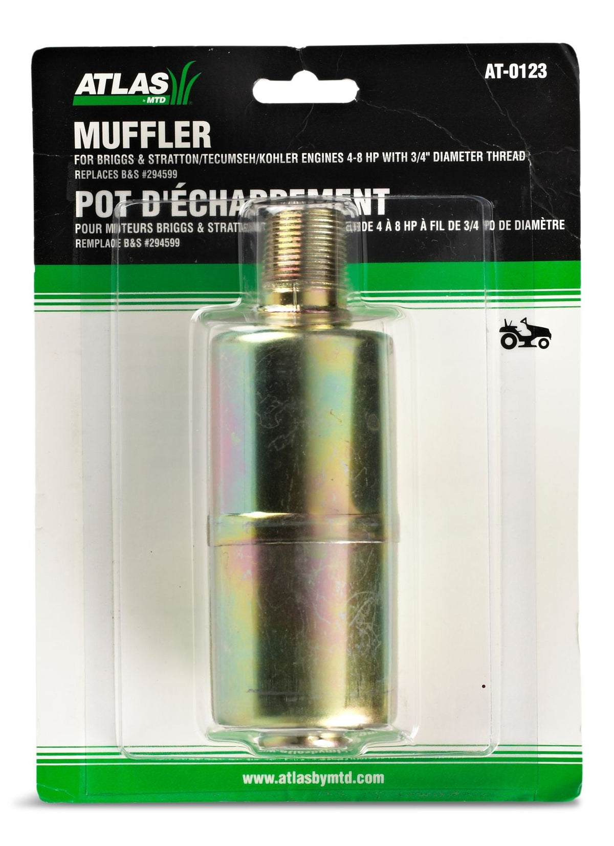 Lawn Mower 4-8 HP Engine Muffler, For Engines with 3/4" Thread
