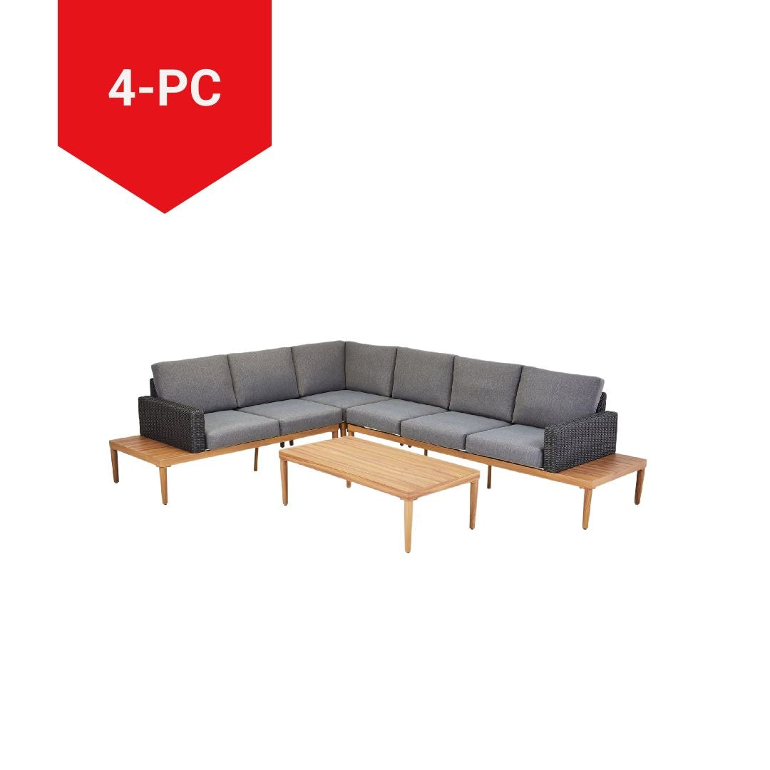 Edenvale Aluminum Frame & Wicker Faux Wood Finish Outdoor/Patio Sectional Set, 4-pc