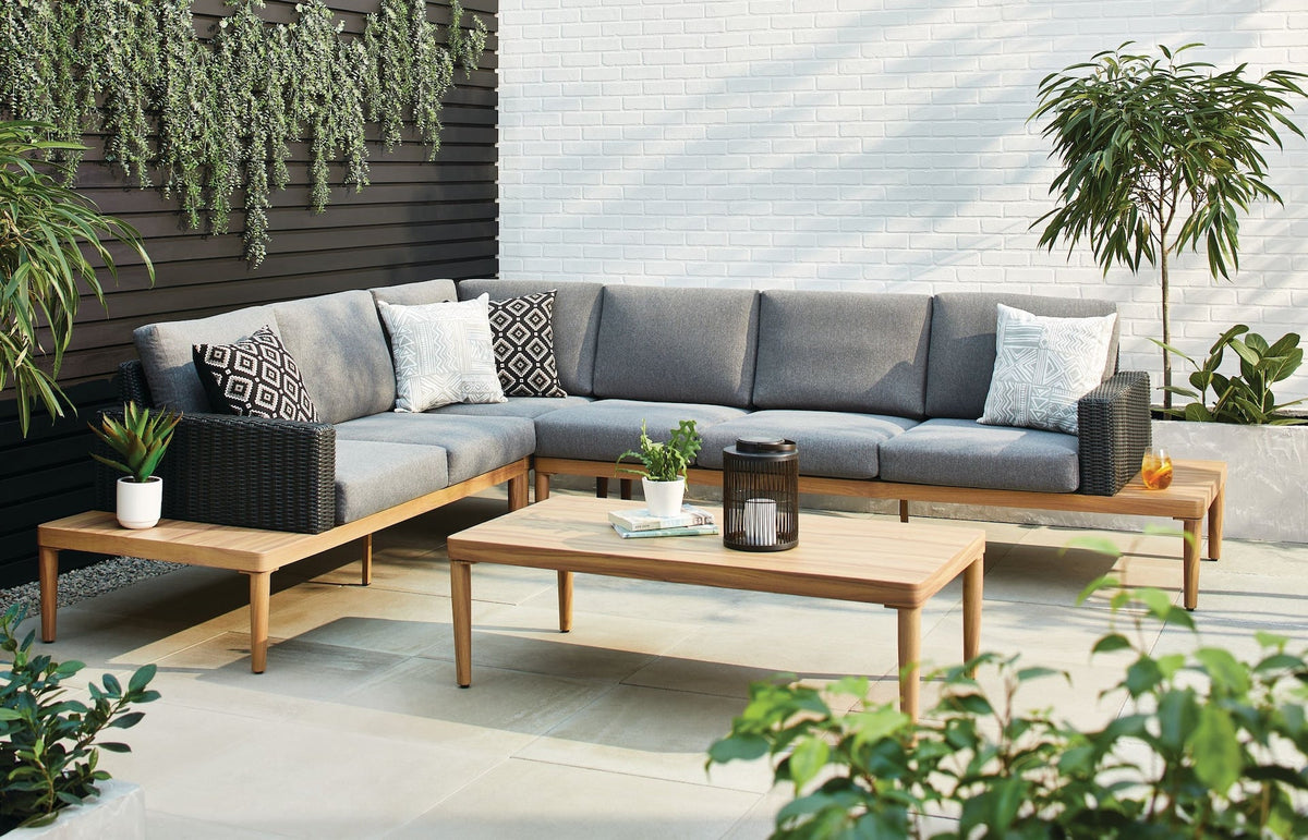Edenvale Aluminum Frame & Wicker Faux Wood Finish Outdoor/Patio Sectional Set, 4-pc
