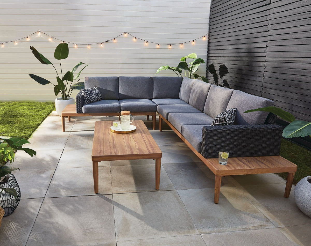Edenvale Aluminum Frame & Wicker Faux Wood Finish Outdoor/Patio Sectional Set, 4-pc